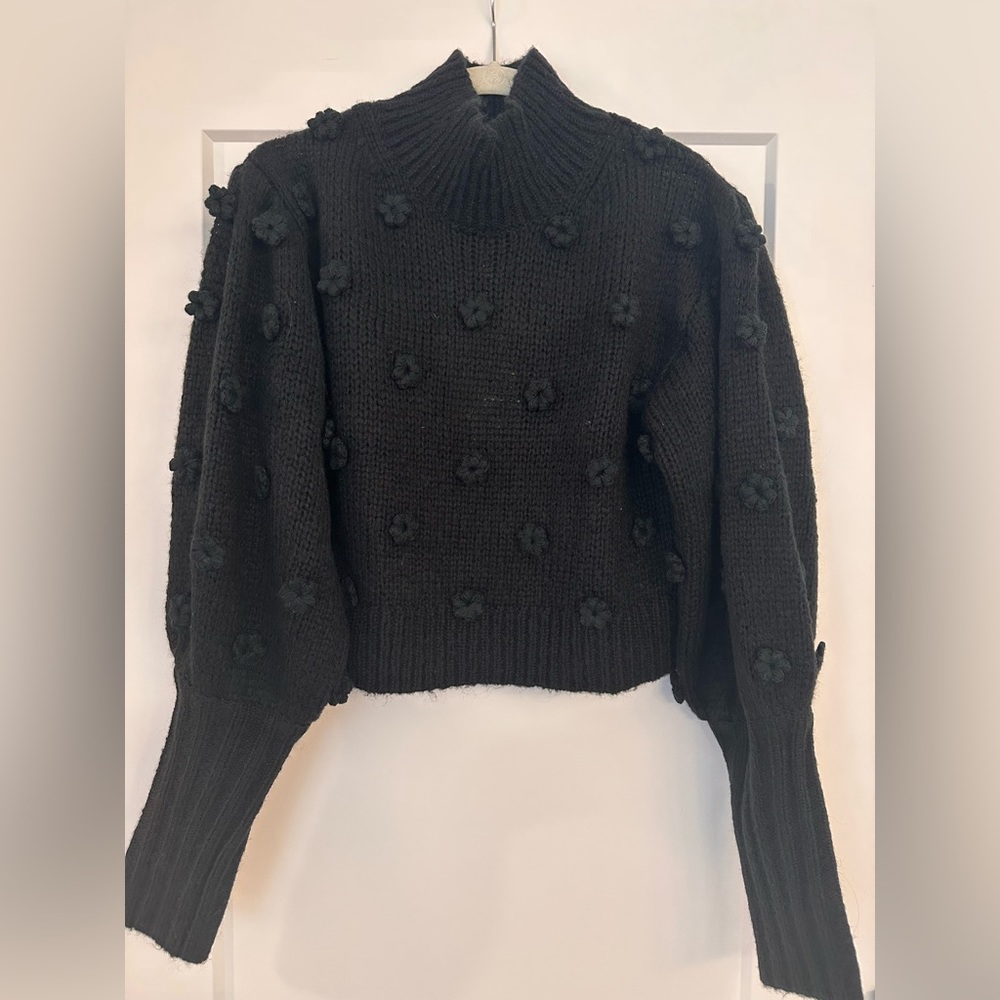 FARM Rio Black Pom-Pom Turtleneck Sweater